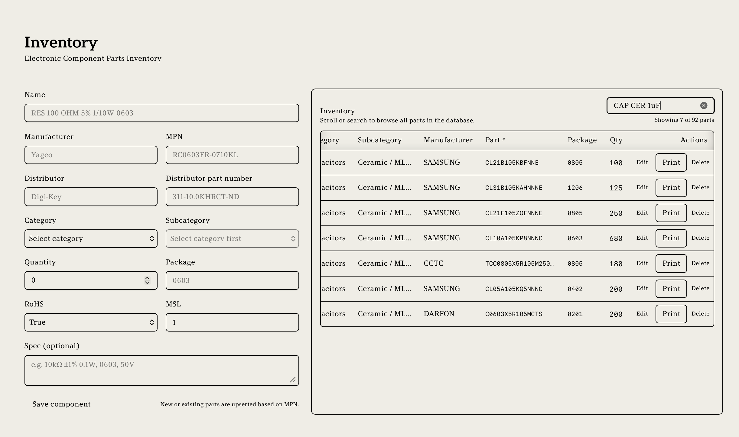 Electronic Component Manager